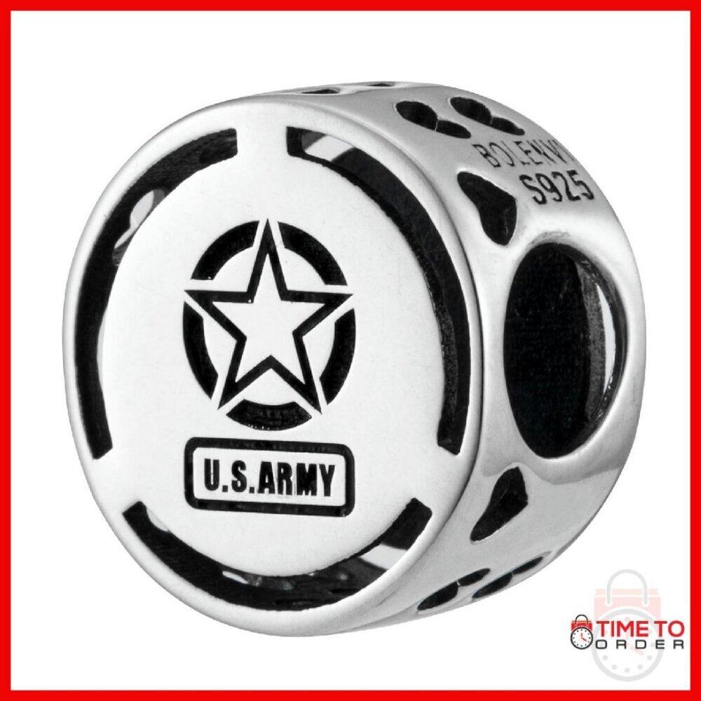 Sterling Silver U.S. Army Charm Bead for Bracelets & Necklaces